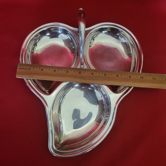 Vintage Silverplated Divided 3 Sectional Server Tray with Handle Pear Shape - Picture 8 of 14